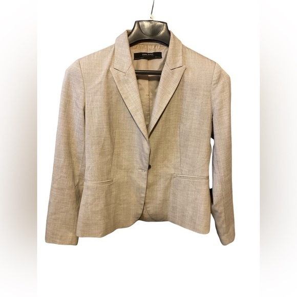 Zara Beige Textured Tweed Blazer With One Front Buttons Size Small - Picture 1 of 8